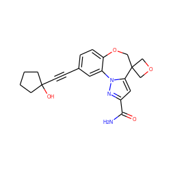 NC(=O)c1cc2n(n1)-c1cc(C#CC3(O)CCCC3)ccc1OCC21COC1 ZINC000219605776