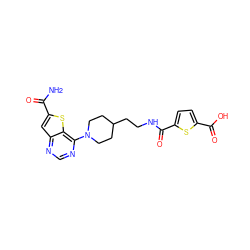 NC(=O)c1cc2ncnc(N3CCC(CCNC(=O)c4ccc(C(=O)O)s4)CC3)c2s1 ZINC000095589207