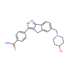 NC(=O)c1ccc(-c2[nH]nc3c2Cc2cc(CN4CCC(O)CC4)ccc2-3)cc1 ZINC000028714079