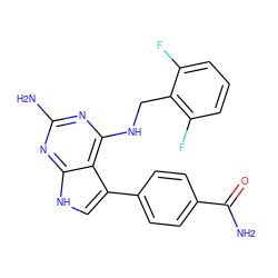 NC(=O)c1ccc(-c2c[nH]c3nc(N)nc(NCc4c(F)cccc4F)c23)cc1 ZINC000063539800