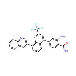 NC(=O)c1ccc(-c2cc(C(F)(F)F)nc3c(-c4cnc5ccccc5c4)cccc23)cc1N ZINC000145451879