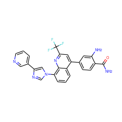 NC(=O)c1ccc(-c2cc(C(F)(F)F)nc3c(-n4cnc(-c5cccnc5)c4)cccc23)cc1N ZINC000145534136