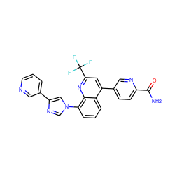 NC(=O)c1ccc(-c2cc(C(F)(F)F)nc3c(-n4cnc(-c5cccnc5)c4)cccc23)cn1 ZINC000145526318