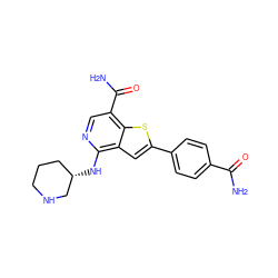 NC(=O)c1ccc(-c2cc3c(N[C@H]4CCCNC4)ncc(C(N)=O)c3s2)cc1 ZINC000064573400