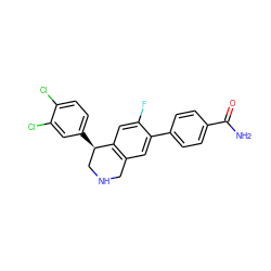 NC(=O)c1ccc(-c2cc3c(cc2F)[C@H](c2ccc(Cl)c(Cl)c2)CNC3)cc1 ZINC000114513276