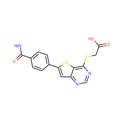 NC(=O)c1ccc(-c2cc3ncnc(SCC(=O)O)c3s2)cc1 ZINC000072140991