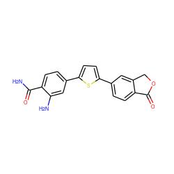 NC(=O)c1ccc(-c2ccc(-c3ccc4c(c3)COC4=O)s2)cc1N ZINC000653707179