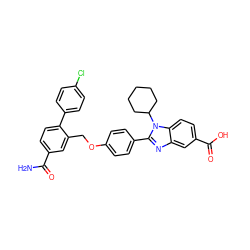 NC(=O)c1ccc(-c2ccc(Cl)cc2)c(COc2ccc(-c3nc4cc(C(=O)O)ccc4n3C3CCCCC3)cc2)c1 ZINC000036350438