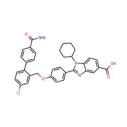 NC(=O)c1ccc(-c2ccc(Cl)cc2COc2ccc(-c3nc4cc(C(=O)O)ccc4n3C3CCCCC3)cc2)cc1 ZINC000036350442