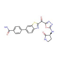 NC(=O)c1ccc(-c2ccc3nc(C(=O)c4nnc(N[C@H]5CCNC5=O)o4)sc3c2)cc1 ZINC001772611025