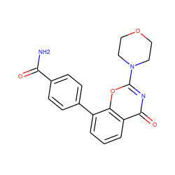 NC(=O)c1ccc(-c2cccc3c(=O)nc(N4CCOCC4)oc23)cc1 ZINC000653795856