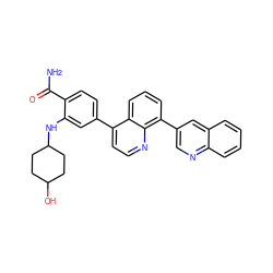 NC(=O)c1ccc(-c2ccnc3c(-c4cnc5ccccc5c4)cccc23)cc1NC1CCC(O)CC1 ZINC000145523276