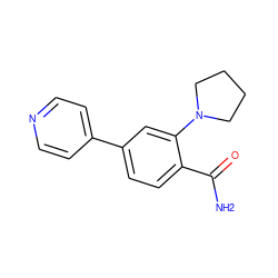 NC(=O)c1ccc(-c2ccncc2)cc1N1CCCC1 ZINC000063540012