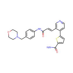 NC(=O)c1ccc(-c2ccncc2/C=C/C(=O)Nc2ccc(CN3CCOCC3)cc2)s1 ZINC001772633106