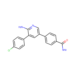 NC(=O)c1ccc(-c2cnc(N)c(-c3ccc(Cl)cc3)c2)cc1 ZINC000653770078