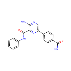 NC(=O)c1ccc(-c2cnc(N)c(C(=O)Nc3ccccc3)n2)cc1 ZINC000071317318