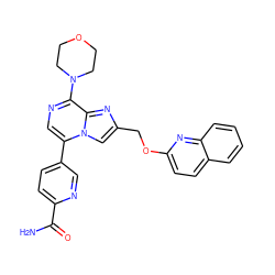 NC(=O)c1ccc(-c2cnc(N3CCOCC3)c3nc(COc4ccc5ccccc5n4)cn23)cn1 ZINC000222035635