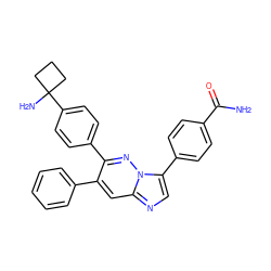 NC(=O)c1ccc(-c2cnc3cc(-c4ccccc4)c(-c4ccc(C5(N)CCC5)cc4)nn23)cc1 ZINC000114038324