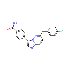 NC(=O)c1ccc(-c2cnc3ccc(Cc4ccc(F)cc4)nn23)cc1 ZINC000082082843