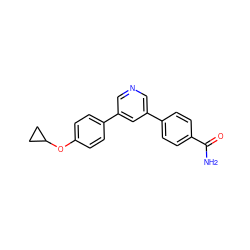 NC(=O)c1ccc(-c2cncc(-c3ccc(OC4CC4)cc3)c2)cc1 ZINC000653751712