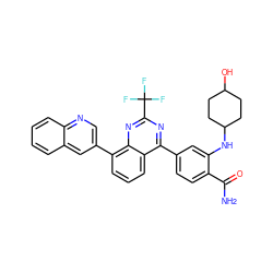 NC(=O)c1ccc(-c2nc(C(F)(F)F)nc3c(-c4cnc5ccccc5c4)cccc23)cc1NC1CCC(O)CC1 ZINC000145561595