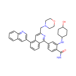 NC(=O)c1ccc(-c2nc(CN3CCOCC3)cc3c(-c4cnc5ccccc5c4)cccc23)cc1NC1CCC(O)CC1 ZINC000145519449