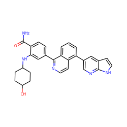 NC(=O)c1ccc(-c2nccc3c(-c4cnc5[nH]ccc5c4)cccc23)cc1NC1CCC(O)CC1 ZINC000145501078