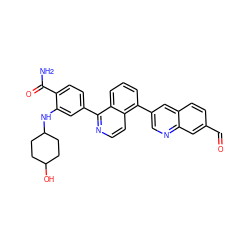 NC(=O)c1ccc(-c2nccc3c(-c4cnc5cc(C=O)ccc5c4)cccc23)cc1NC1CCC(O)CC1 ZINC000145466415