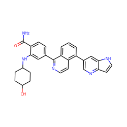 NC(=O)c1ccc(-c2nccc3c(-c4cnc5cc[nH]c5c4)cccc23)cc1NC1CCC(O)CC1 ZINC000145540179