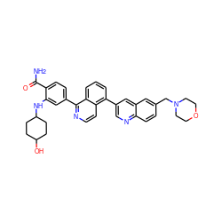 NC(=O)c1ccc(-c2nccc3c(-c4cnc5ccc(CN6CCOCC6)cc5c4)cccc23)cc1NC1CCC(O)CC1 ZINC000145541067