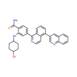 NC(=O)c1ccc(-c2nccc3c(-c4cnc5ccccc5c4)cccc23)cc1NC1CCC(O)CC1 ZINC000145471195