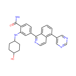 NC(=O)c1ccc(-c2nccc3c(-c4cncnc4)cccc23)cc1NC1CCC(O)CC1 ZINC000145643962