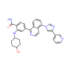 NC(=O)c1ccc(-c2nccc3c(-n4cnc(-c5cccnc5)c4)cccc23)cc1NC1CCC(O)CC1 ZINC000145547088