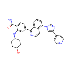 NC(=O)c1ccc(-c2nccc3c(-n4cnc(-c5ccncc5)c4)cccc23)cc1NC1CCC(O)CC1 ZINC000145603883