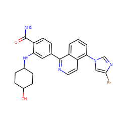 NC(=O)c1ccc(-c2nccc3c(-n4cnc(Br)c4)cccc23)cc1NC1CCC(O)CC1 ZINC000145611782