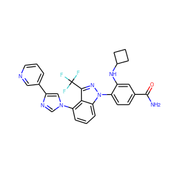 NC(=O)c1ccc(-n2nc(C(F)(F)F)c3c(-n4cnc(-c5cccnc5)c4)cccc32)c(NC2CCC2)c1 ZINC000222997110