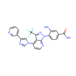 NC(=O)c1ccc(-n2nc(C(F)(F)F)c3c(-n4cnc(-c5cccnc5)c4)ccnc32)c(N)c1 ZINC000169703580