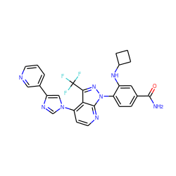 NC(=O)c1ccc(-n2nc(C(F)(F)F)c3c(-n4cnc(-c5cccnc5)c4)ccnc32)c(NC2CCC2)c1 ZINC000169703584