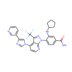 NC(=O)c1ccc(-n2nc(C(F)(F)F)c3c(-n4cnc(-c5cccnc5)c4)ccnc32)c(NC2CCCC2)c1 ZINC000169703585