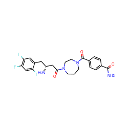 NC(=O)c1ccc(C(=O)N2CCCN(C(=O)C[C@H](N)Cc3cc(F)c(F)cc3F)CC2)cc1 ZINC000040402602