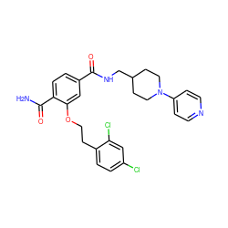 NC(=O)c1ccc(C(=O)NCC2CCN(c3ccncc3)CC2)cc1OCCc1ccc(Cl)cc1Cl ZINC000013643387