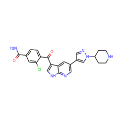 NC(=O)c1ccc(C(=O)c2c[nH]c3ncc(-c4cnn(C5CCNCC5)c4)cc23)c(Cl)c1 ZINC000473091962