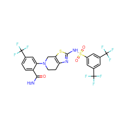 NC(=O)c1ccc(C(F)(F)F)cc1N1CCc2nc(NS(=O)(=O)c3cc(C(F)(F)F)cc(C(F)(F)F)c3)sc2C1 ZINC000066033009