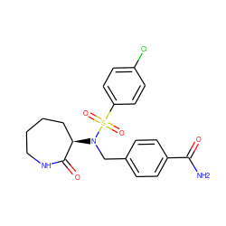 NC(=O)c1ccc(CN([C@@H]2CCCCNC2=O)S(=O)(=O)c2ccc(Cl)cc2)cc1 ZINC000029129288