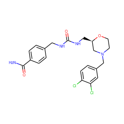 NC(=O)c1ccc(CNC(=O)NC[C@@H]2CN(Cc3ccc(Cl)c(Cl)c3)CCO2)cc1 ZINC000000594330