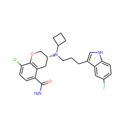 NC(=O)c1ccc(Cl)c2c1C[C@@H](N(CCCc1c[nH]c3ccc(F)cc13)C1CCC1)CO2 ZINC000040940309