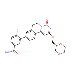 NC(=O)c1ccc(F)c(-c2ccc3c(c2)CCn2c-3cc(OC[C@@H]3COCCO3)nc2=O)c1 ZINC000143080963