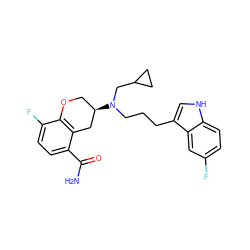 NC(=O)c1ccc(F)c2c1C[C@H](N(CCCc1c[nH]c3ccc(F)cc13)CC1CC1)CO2 ZINC000036248215