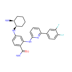 NC(=O)c1ccc(N[C@@H]2CCCC[C@@H]2N)cc1Nc1cccc(-c2ccc(F)c(F)c2)n1 ZINC000169341677