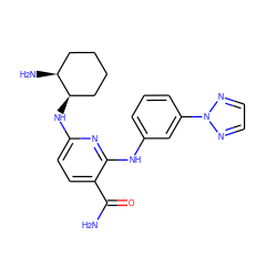 NC(=O)c1ccc(N[C@@H]2CCCC[C@@H]2N)nc1Nc1cccc(-n2nccn2)c1 ZINC000168171370